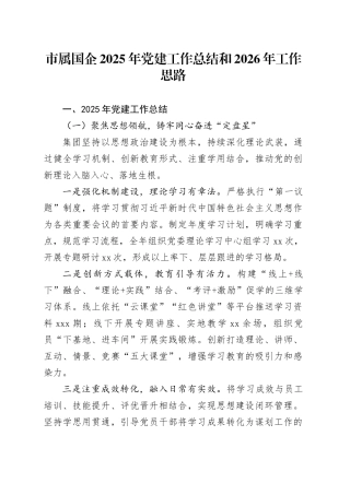 市属国企2025年党建工作总结和2026年工作思路