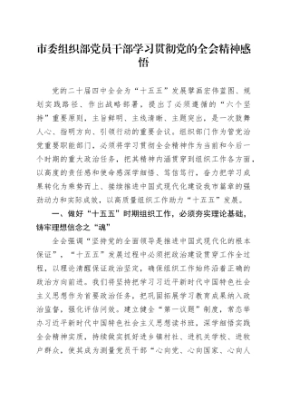 市委组织部党员干部学习贯彻党的二十届四中全会精神感悟心得体会20251121