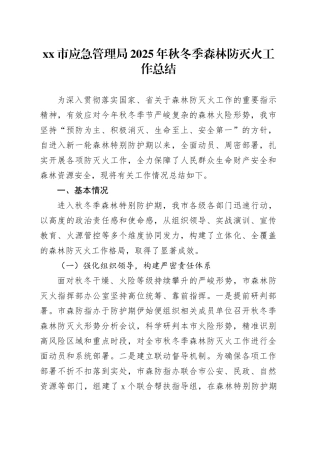市应急管理局2025年秋冬季森林防灭火工作总结