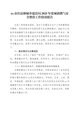 市住房和城乡建设局2025年度城镇燃气安全整治工作情况报告