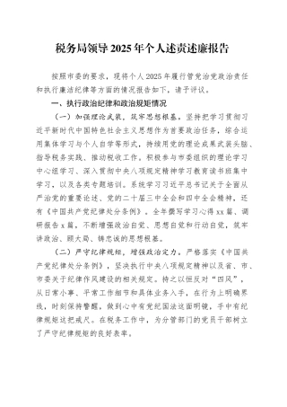 税务局领导2025年个人述责述廉报告