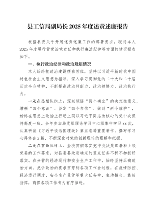 县工信局副局长2025年度述责述廉报告