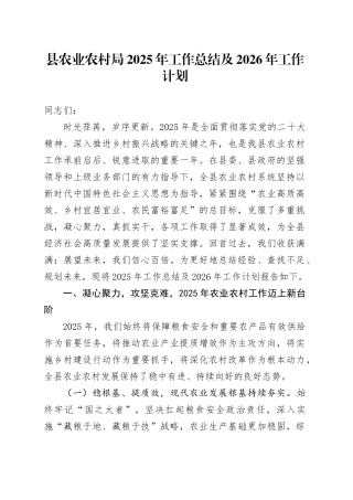 县农业农村局2025年工作总结及2026年工作计划