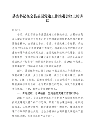 县委书记在全县基层党建工作推进会议上的讲话
