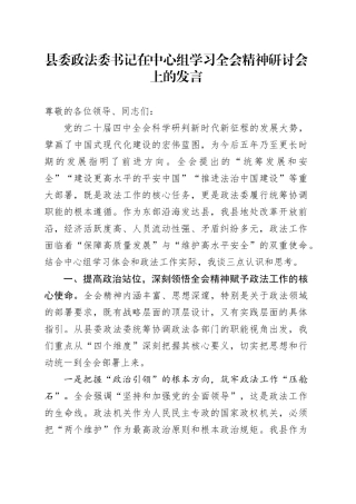 县委政法委书记在中心组学习贯彻党的二十届四中全会精神研讨会上的发言20251126