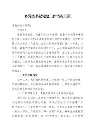 乡党委书记党建工作情况汇报