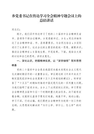 乡党委书记在传达学习贯彻党的二十届四中全会精神专题会议上的总结讲话20251126