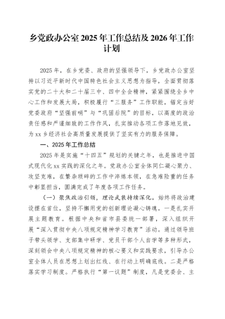 乡党政办公室2025年工作总结及2026年工作计划20251111