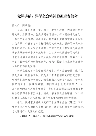 学习贯彻党的二十届四中全会精神党课讲稿：深学全会精神 勇担青春使命20251126