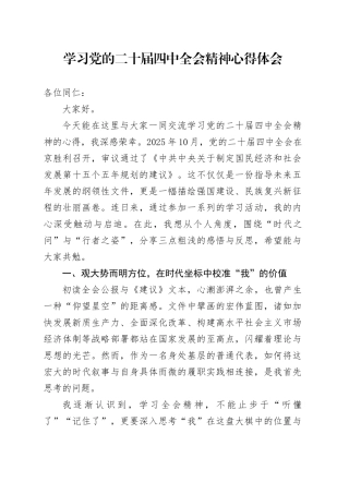 学习贯彻党的二十届四中全会精神心得体会研讨发言交流_220251128