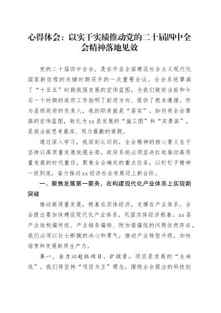学习贯彻二十届四中全会精神心得体会研讨发言交流讲话感悟：以实干实绩推动党的二十届四中全会精神落地见效20251119