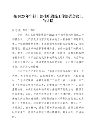 在2025年年轻干部挂职锻炼工作部署会议上的讲话