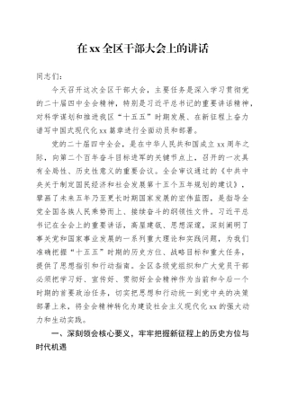 在XX全区干部大会上的讲话