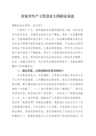 在安全生产工作会议上的检讨表态