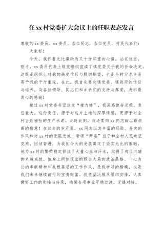 在村党委扩大会议上的任职表态发言