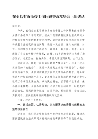 在全县有效衔接工作问题整改攻坚会上的讲话