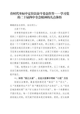 在时代坐标中定位以奋斗姿态作答——学习党的二十届四中全会精神的几点体悟心得体会研讨发言交流20251128