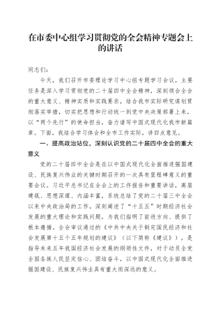 在市委中心组学习贯彻党的二十届四中全会精神专题会上的讲话20251113