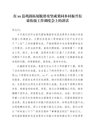 在县巩固拓展脱贫攻坚成果同乡村振兴有效衔接工作调度会上的讲话