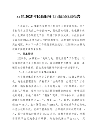 镇2025年民政服务工作情况总结报告
