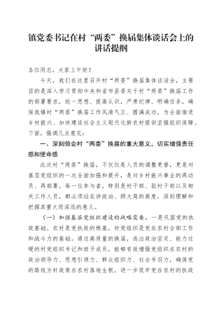 镇党委书记在村“两委”换届集体谈话会上的讲话提纲