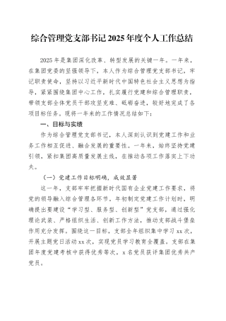 综合管理党支部书记2025年度个人工作总结