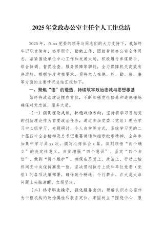 2025年党政办公室主任个人工作总结