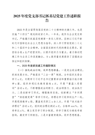 2025年度党支部书记抓基层党建工作述职报告20251219