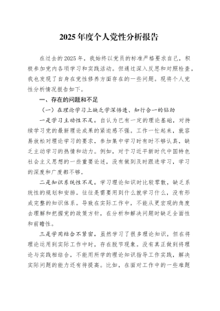 2025年度个人党性分析报告