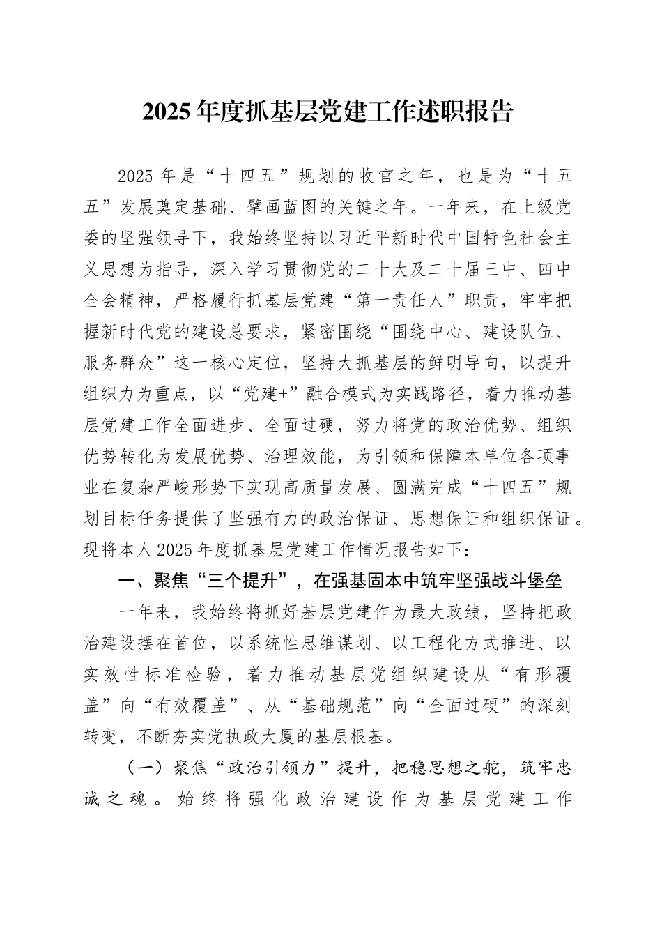 2025年度抓基层党建工作述职报告_第1页