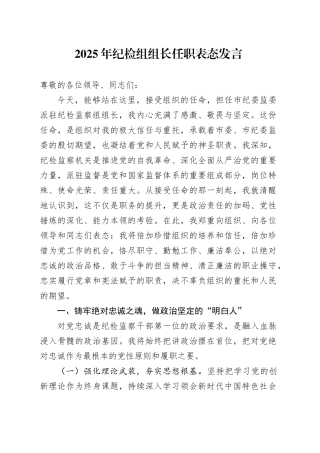 2025年纪检组组长任职表态发言