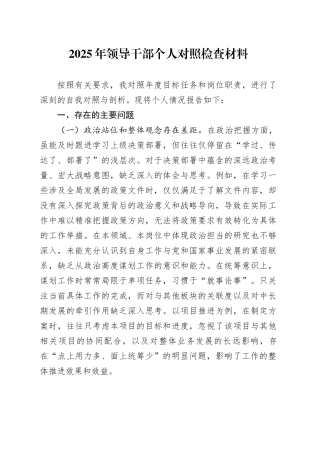2025年领导干部个人对照检查材料