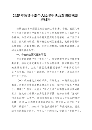 2025年领导干部个人民主生活会对照检视剖析材料20251219