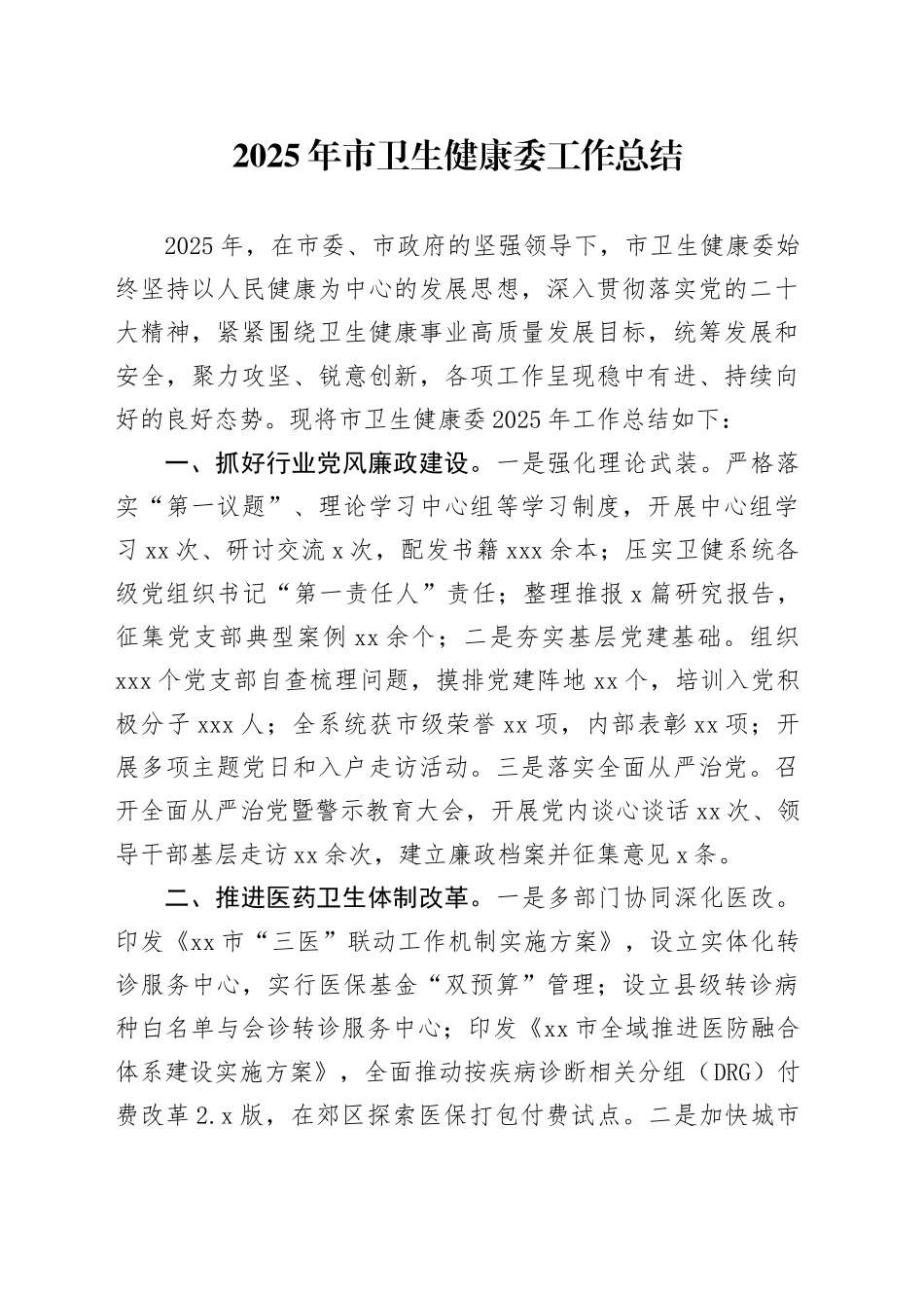 2025年市卫生健康委工作总结_第1页