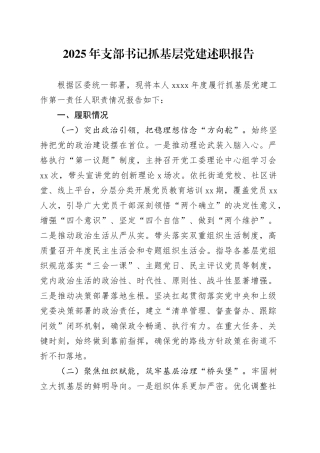 2025年支部书记抓基层党建述职报告