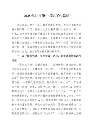 2025年驻村第一书记工作总结