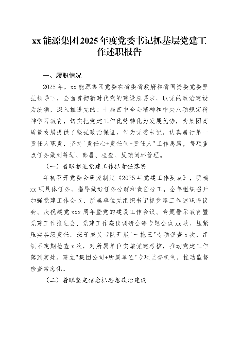 XX能源集团2025年度党委书记抓基层党建工作述职报告20251210_第1页