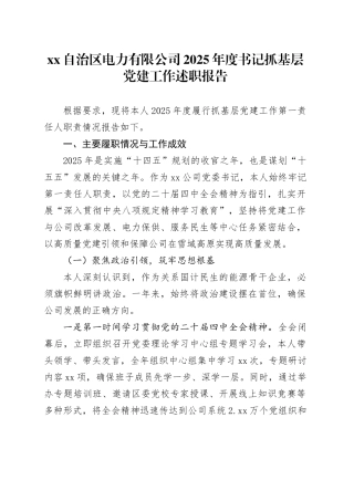 XX自治区电力有限公司2025年度书记抓基层党建工作述职报告20251210