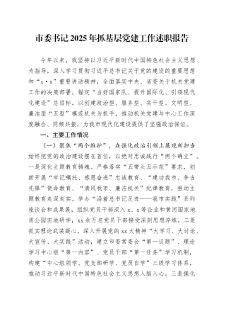 X市委书记2025年抓基层党建工作述职报告