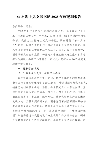 村海上党支部书记2025年度述职报告