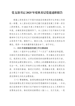 党支部书记2025年度抓基层党建述职报告20251212