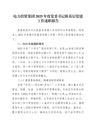 电力投资集团2025年度党委书记抓基层党建工作述职报告20251210