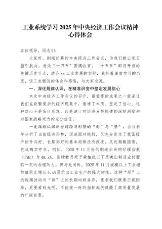 工业系统学习2025年中央经济工作会议精神研讨发言心得体会
