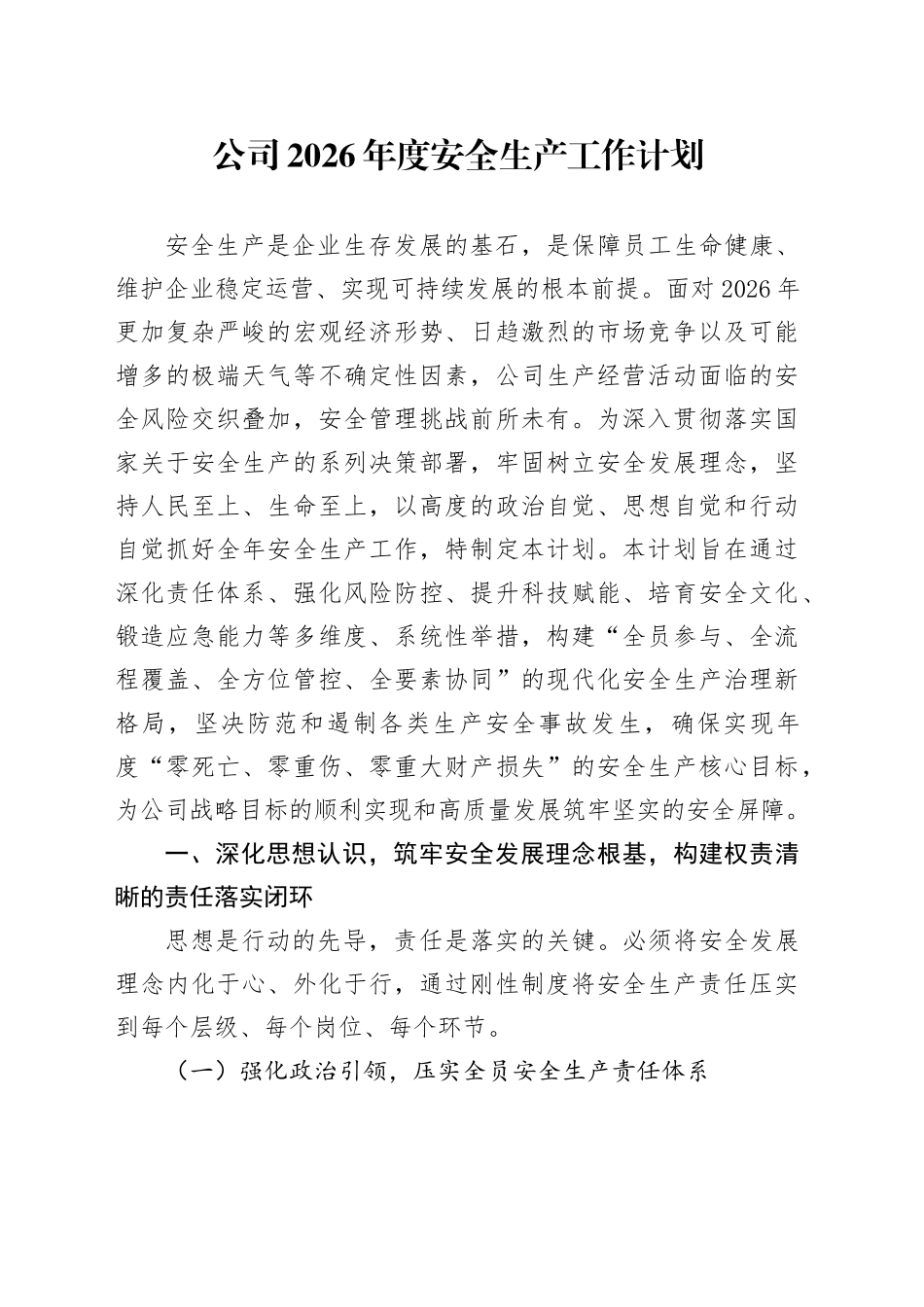 公司2026年度安全生产工作计划_第1页