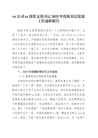 公司XX部党支部书记2025年度抓基层党建工作述职报告20251205