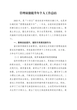 管理效能提升年个人工作总结