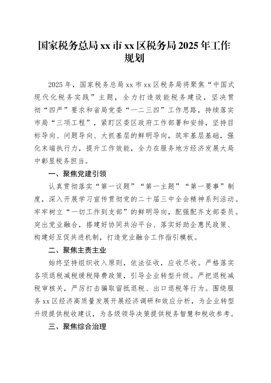 国家税务总局市区税务局2025年工作规划_第1页