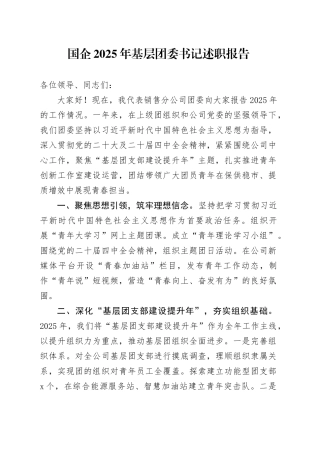 国企2025年基层团委书记述职报告