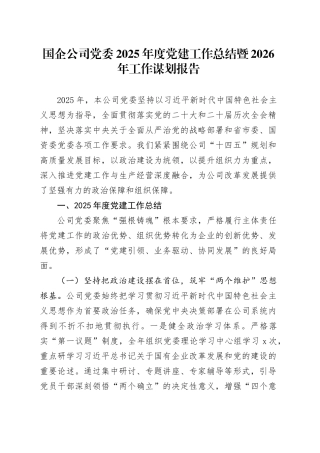 国企公司党委2025年度党建工作总结暨2026年工作谋划报告20251212