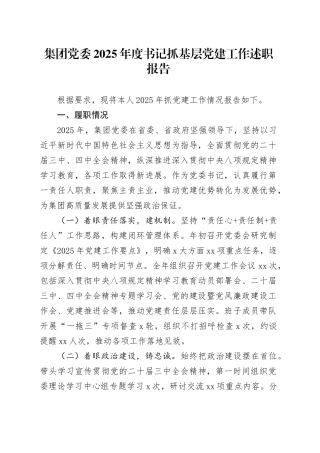 集团党委2025年度书记抓基层党建工作述职报告20251210